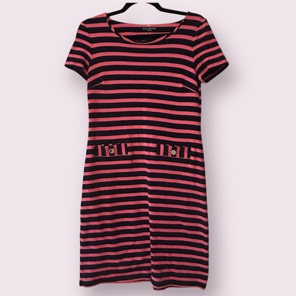 Talbots Striped Midi Dress Size Small Petite Academia Teachercore Casual Office - Picture 1 of 8